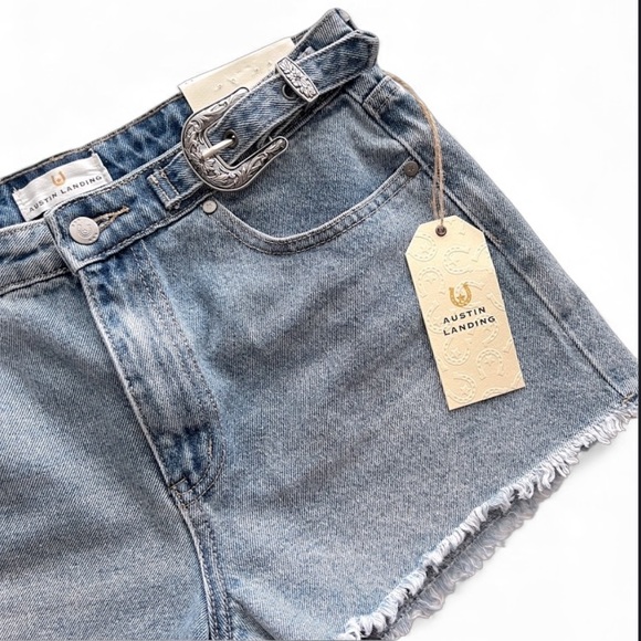 Austin Landing Pants - AUSTIN LANDING Mid Rise Jean Shorts Western Silver Buckle Embellishment …
